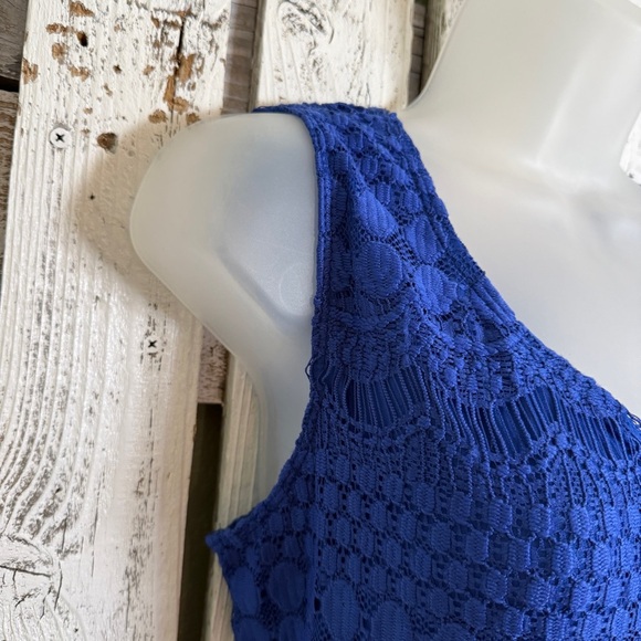 TIANA B Lace Crochet Bodycon Cocktail Dress Size XL Cobalt Blue Wedding Romance - Picture 5 of 9